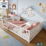 Lit cabane enfant 140 x 190 cm - avec sommier et barri�res - garde - corps verrouillable - bois certifi� ...