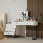 Modfu - coiffeuse avec miroir et 5 tiroirs, commode, rtractable, led 3 couleurs, 100 x 40 x 76 cm, blanche ...