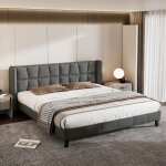 Modfu - lits doubles 180x200cm, velours, lits adultes, sans matelas, gris