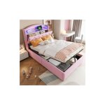 Modfu - lit double avec 4 tiroirs, lin, sans matelas, t