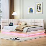 Modfu - lit double adulte / enfant moderne 140x200 cm canap convertible avec barrire de scurit, led, ...