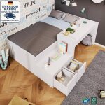 Modfu - lit enfant 90x200cm, lit simple avec tiroirs et bureau, mdf, sans matelas, meuble de chambre, ...