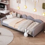 Modfu - lit enfant 90x200cm, tissu teddy, canap - lit simple, lit rembourr avec accoudoirs, sans matelas, ...