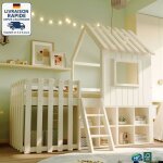 Lit mezzanine 90x200 cm - lit enfant 90x200 cm - avec toit et fenêtres, avec espace de rangement ouvert ... Lit mezzanine 90x200 cm - lit enfant 90x200 cm - avec toit et fenêtres, avec espace de rangement ouvert ...