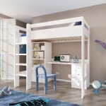 Lits mezzanine 90x200cm, avec bureau et classeur, lits enfants sans matelas, sommier � lattes, usb, mdf, ...