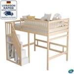 Modfu - lit mezzanine en bois 140×200cm, lit enfant adulte, avec penderie et échelle de rangement, antichute, ... Modfu - lit mezzanine en bois 140×200cm, lit enfant adulte, avec penderie et échelle de rangement, antichute, ...