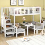 Modfu - lit mezzanine enfant 90 / 120x200 cm, convertible en lit superpos�, bureau r�glable en hauteur, ...