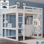Modfu - lit mezzanine enfant en bois 140×200cm avec bureau et étagère, 1 tringle à vêtements, antichute, ... Modfu - lit mezzanine enfant en bois 140×200cm avec bureau et étagère, 1 tringle à vêtements, antichute, ...