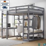 Modfu - lit mezzanine enfant en bois 140×200cm avec bureau et étagère, 1 tringle à vêtements, antichute, ... Modfu - lit mezzanine enfant en bois 140×200cm avec bureau et étagère, 1 tringle à vêtements, antichute, ...