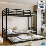 Lit superpos� 90x200 cm & 90x190 cmavec lit gigogne, m�tal, le lit sup�rieur est dot� de quatre barri�res ...