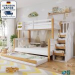 Modfu - lit superpos� en bois 90 / 120�200cm, lit enfant 3 places avec �chelle de rangement, sommier ...