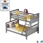 Modfu - lit superpos� enfant 90 / 140x200cm 3 personnes, lit ado, sans matelas, pin, antichute, gris