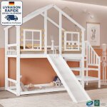 Lit superpos enfant 90 x 200 - lit mezzanine 2 place - lit coulissant avec escalier, garde - corps, ...
