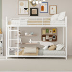 Modfu - lit superpos� enfant 90x190 cm avec �chelle int�gr�e, sommier � lattes, m�tal blanc