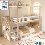 Lit superposé enfant 90x200 cm 2 places avec 2 tiroirs et 3 coffres de rangement, bois et mdf, blanc ... Lit superposé enfant 90x200 cm 2 places avec 2 tiroirs et 3 coffres de rangement, bois et mdf, blanc ...