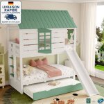 Modfu - lit superpos� enfant en bois 90x200cm pour 2 personnes avec toboggan, lit cabane avec lit gigogne, ...