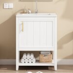 Meuble sous - vasque modfu 60 cm, meuble de salle de bain avec vasque en cramique et 1 porte, blanc