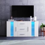 Modfu - meuble tv 140x35x70cm, buffet 3 tiroirs, meuble haut, meuble 2 portes avec led, aggloméré, blanc ... Modfu - meuble tv 140x35x70cm, buffet 3 tiroirs, meuble haut, meuble 2 portes avec led, aggloméré, blanc ...
