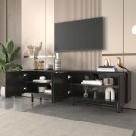 Modfu - meuble tv 175x38x56 cm, table tv avec panneaux amovibles, mdf, meuble bas de salon lumineux, ...