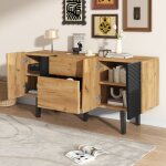 Modfu - meuble tv avec 2 tiroirs et 4 portes, adapt aux tlviseurs jusqu' 60 pouces, pieds en bois, ...