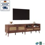 Modfu - meuble tv - effet bois + rotin - 200 x 37 x 49. 5cm - pour les t�l�viseurs 80' - avec 2 portes ...