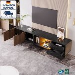 Modfu - meuble tv led 200 x 38 x 50 cm avec 2 tiroirs et 2 portes, compatible avec t�l�viseur 50 pouces, ...