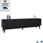 Modfu - meuble tv noir mat avec rangement, 4 portes et 2 �tag�res, meuble bas salon / chambre, 169�34�45, ...