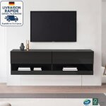 Modfu - meuble tv suspendu 140cm - lumi�re d'ambiance led r�glable � 7 couleurs - contemporain - bois ...