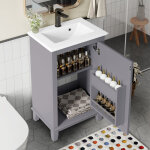 Modfu - meuble vasque 51x34x83 cm, armoire salle de bain au sol avec lavabo c�ramique, mdf, gris