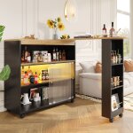Table de bar avec �lot central et rangements amovibles, style scandinave, mdf, noir, 138 (204) x 39 x ...