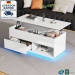 Modfu - table basse 100x50x55 cm, plateau surlev avec clairage led et 1 tiroir, capacit de charge ...