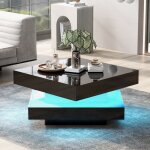 Modfu - table basse carr�e 70x70x36 cm ? plateau tournant 360� avec led, finition laqu�e brillante, panneau ...