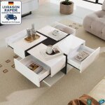 Modfu - table basse carr�e blanc avec rangement, 4 tiroirs, table d'appoint de canap�, table de chambre ...