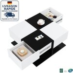 Modfu - table basse carrée avec rangement, 2 tiroirs, table d'appoint de canapé, salon / chambre, 70×70×35, ... Modfu - table basse carrée avec rangement, 2 tiroirs, table d'appoint de canapé, salon / chambre, 70×70×35, ...