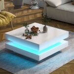 Modfu - tables basses fixes 70x70x36cm, plateau rotatif  360, table basse carre, table de salon, led, ...