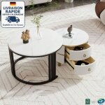 Modfu - table basse gigogne 2 en 1, placage marbre, table d'appoint de canapé, 70×70×46 + 50×50×40cm, ... Modfu - table basse gigogne 2 en 1, placage marbre, table d'appoint de canapé, 70×70×46 + 50×50×40cm, ...