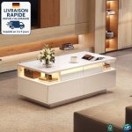 Modfu - table basse rectangulaire led avec rangement, 2 tiroirs et 1 plateau, table d'appoint de canap�, ...