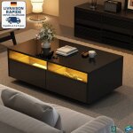 Modfu - table basse rectangulaire noir avec 2 tiroirs, table d'appoint de canapé led, finition brillante, ... Modfu - table basse rectangulaire noir avec 2 tiroirs, table d'appoint de canapé led, finition brillante, ...