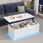 Tables basses relevables 100x50x35cm table de salon avec espace de rangement, led, capacit de charge ...
