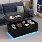 Tables basses relevables 100x50x35cm table de salon avec espace de rangement, led, capacit de charge ...