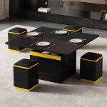 Modfu - table basse relevable et extensible ? 4 tabourets avec rangement, table d'appoint pour canap�, ...