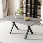 Modfu - table � manger 140 x 80 x 76 cm, pieds crois�s, plateau mdf effet b�ton, m�tal, gris et noir
