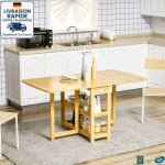 Modfu - table  manger pliante en bois avec rangement, pour 4  6 personnes, 2 tagres, table de cuisine ...