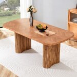 Modfu - table � manger rectangulaire 180�90 cm, pi�tement colonne arqu�e, plateau mdf couleur noyer clair, ...