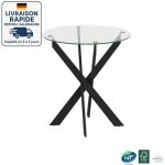 Modfu - table à manger ronde avec plateau en verre trempé et pieds en métal noir - Ø70 x 75 cm - plateau ... Modfu - table à manger ronde avec plateau en verre trempé et pieds en métal noir - Ø70 x 75 cm - plateau ...