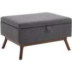 Modfu - tabouret de rangement 80x59x45 cm, peut servir de table basse, lin, gris fonc�