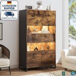 Modfu - vitrine 2 portes 2 tiroirs avec led, meuble haut de cuisine, meuble de rangement, mdf, 80�40�138cm, ...