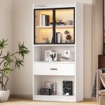 Modfu - vitrine led 80 x 35, 2 x 153, 5 cm de haut, avec portes vitres et 1 grand tiroir, bibliothque, ...