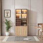 Modfu - vitrine, vitrine � spiritueux avec porte vitr�e et �clairage, 180 cm - a