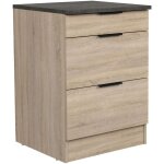 Meuble de cuisine bas arko style industriel en chêne brut et noir avec 3 tiroirs 60 x 86 x 60 cm Meuble de cuisine bas arko style industriel en chêne brut et noir avec 3 tiroirs 60 x 86 x 60 cm